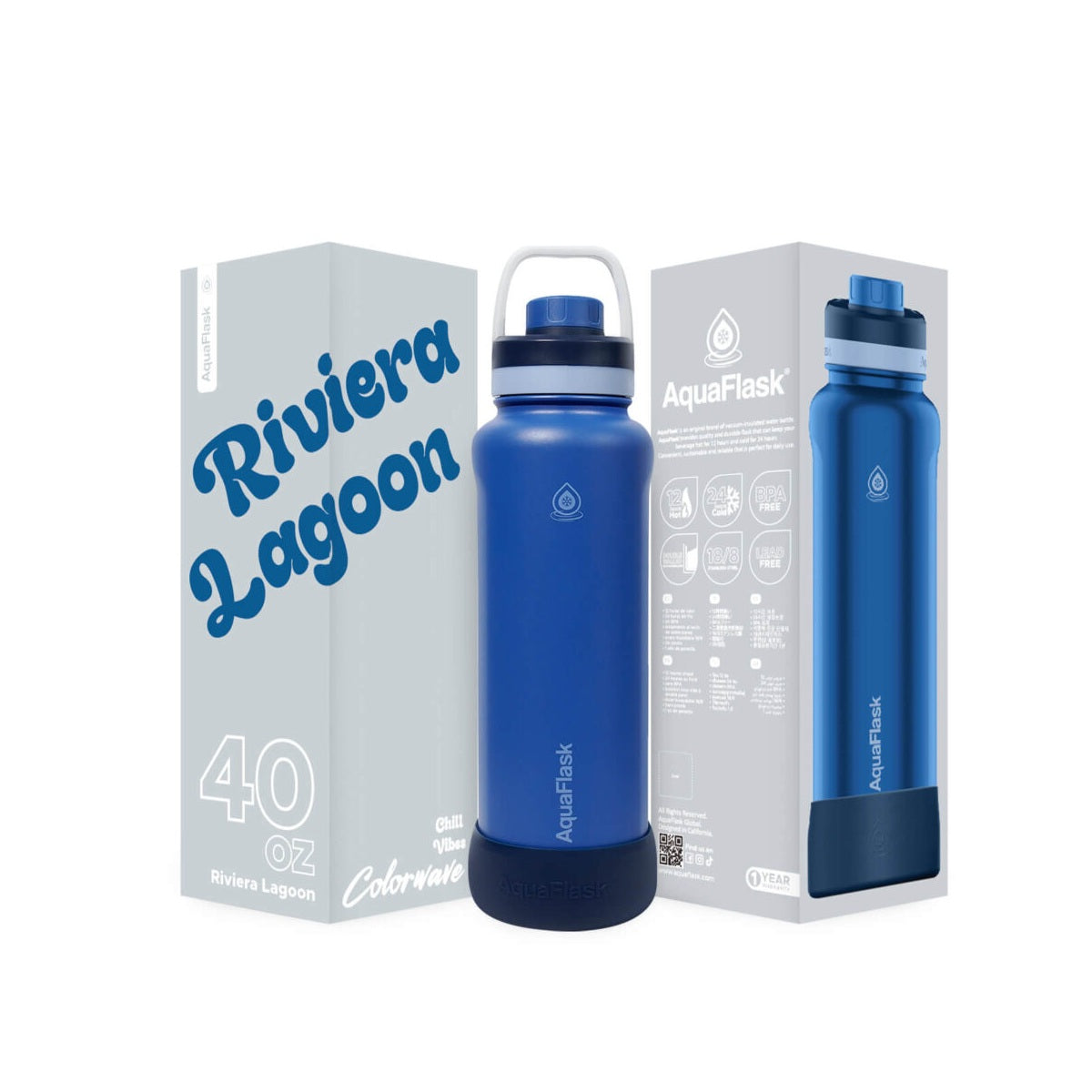 blue AquaFlask Colorwave 40oz for gym, yoga and fitness hydration