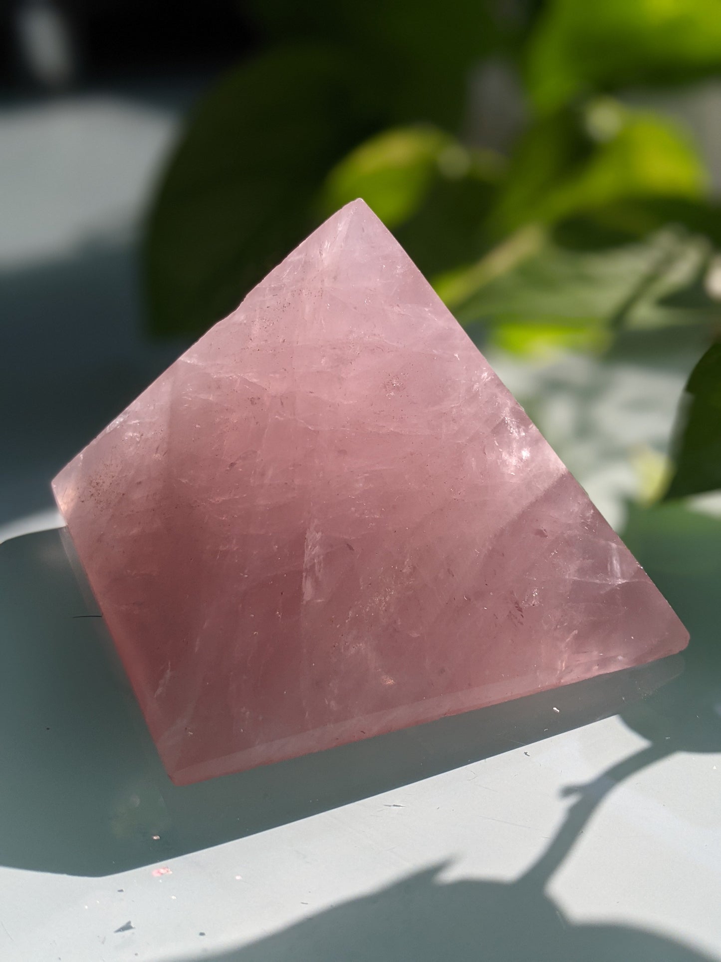 Heart-opening and love-attracting rose quartz pyramid for amplifying love and compassion