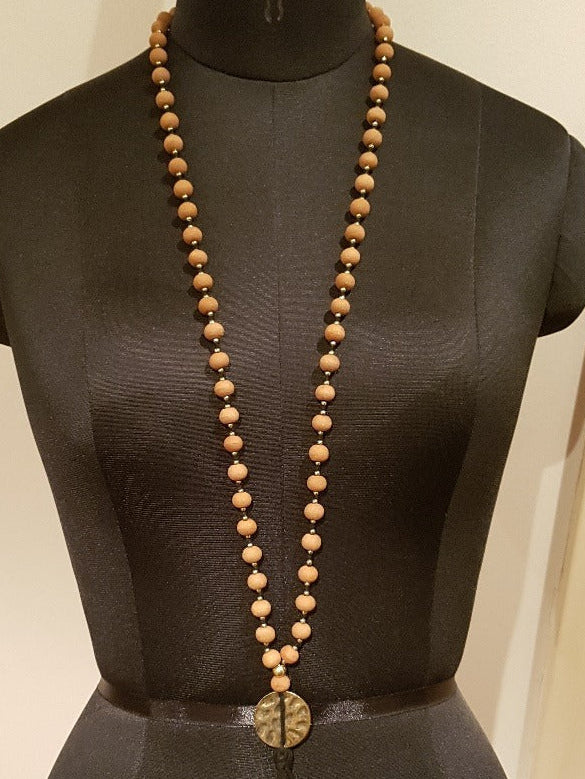 Handcrafted antique gold medallion mala necklace with beads — ethically sourced bohemian spiritual jewelry made in India