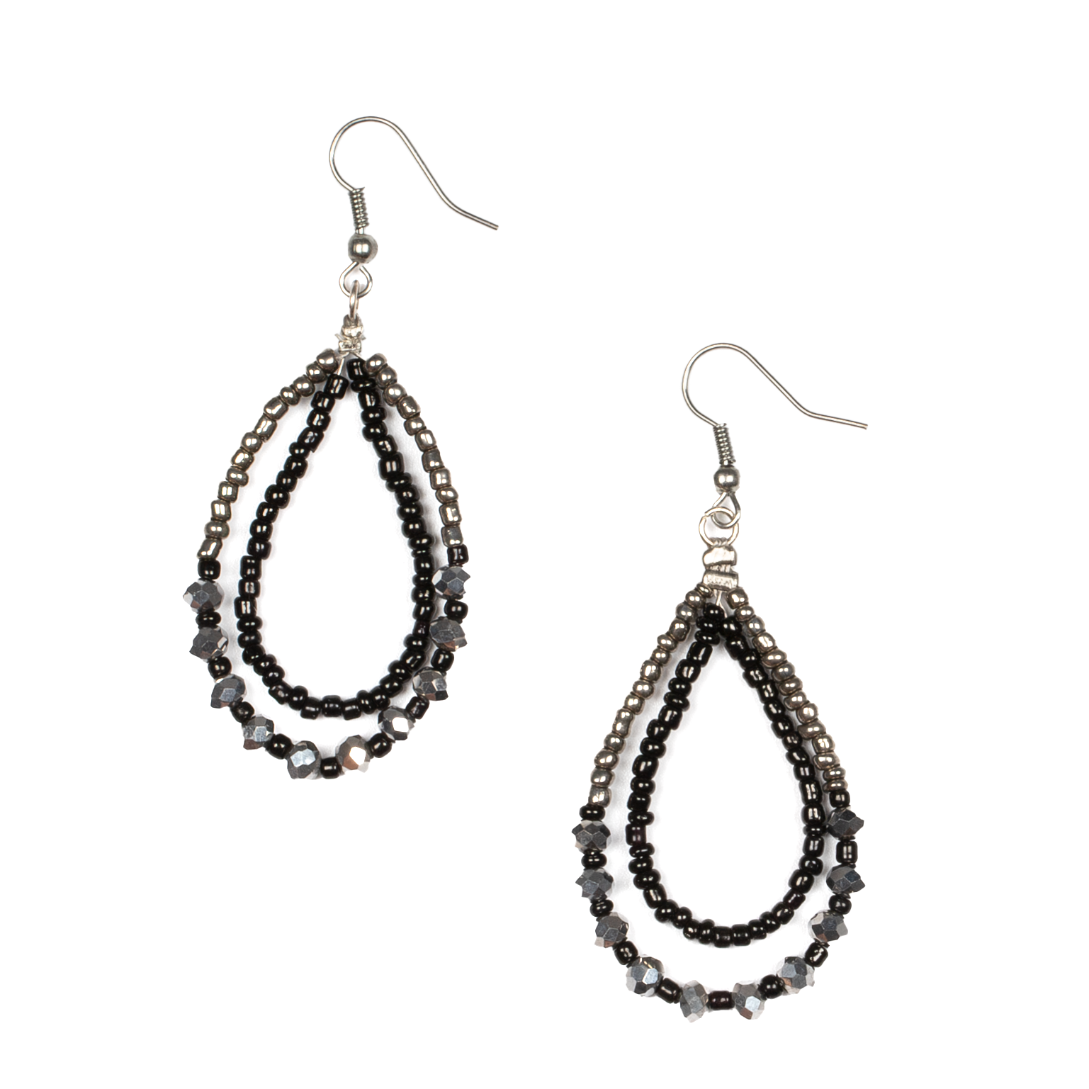 Handmade teardrop earrings with crystal bead — artisan Bali jewelry in silver plate