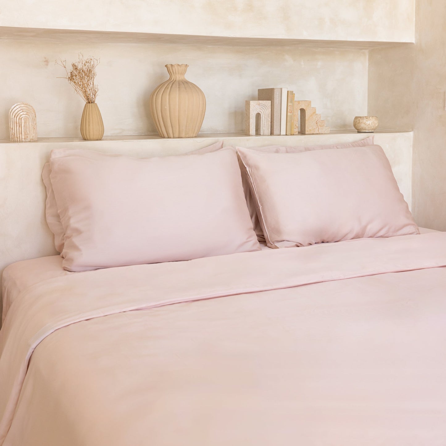 Pale Pink bamboo sateen duvet cover set — 300TC sateen, OEKO-TEX certified