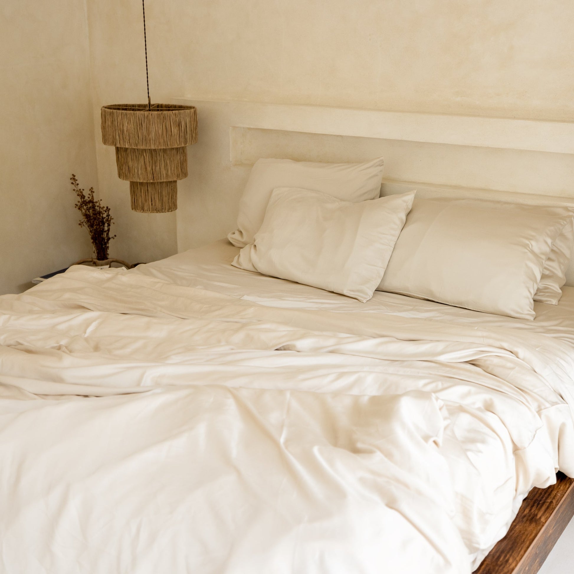 Oatmeal bamboo sateen duvet cover set — soft breathable 300TC sateen weave