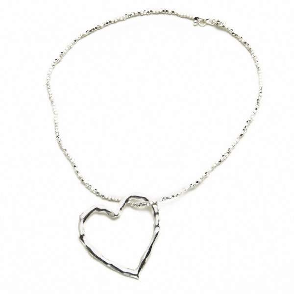 Handmade silver open heart necklace minimalist boho jewelry