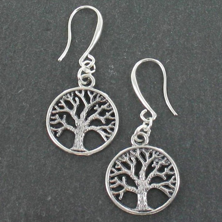 Silver plate tree of life charm earrings spiritual boho jewelry handmade in bali