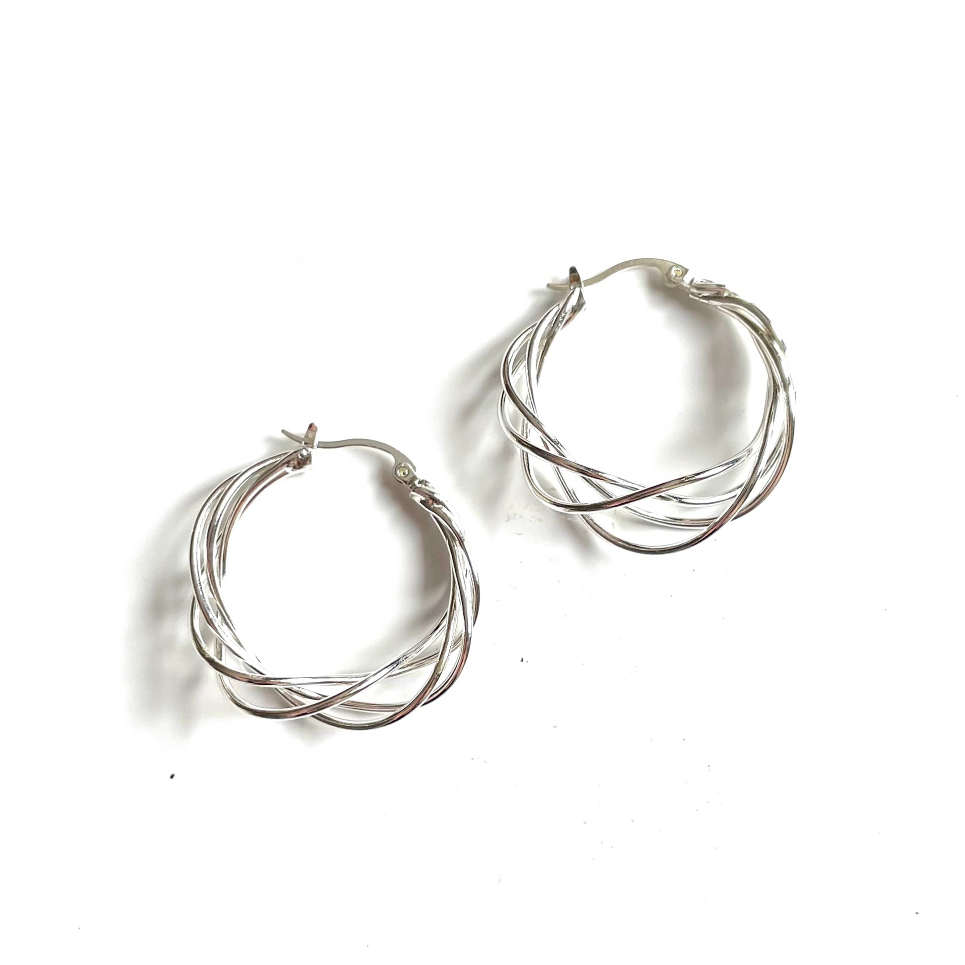 Silver plate twist drop earrings minimalist artisan jewelry