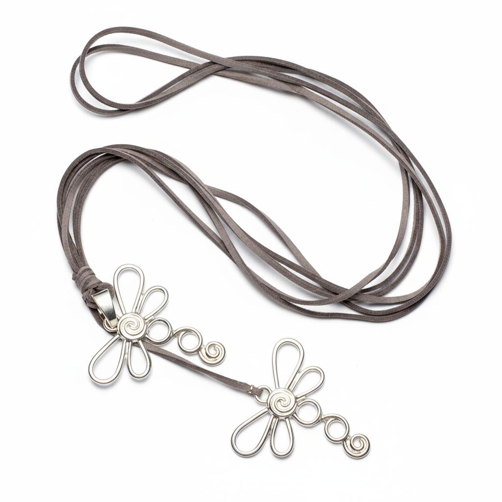 Silver plate double dragonfly necklace on suede Bali handmade boho jewelry