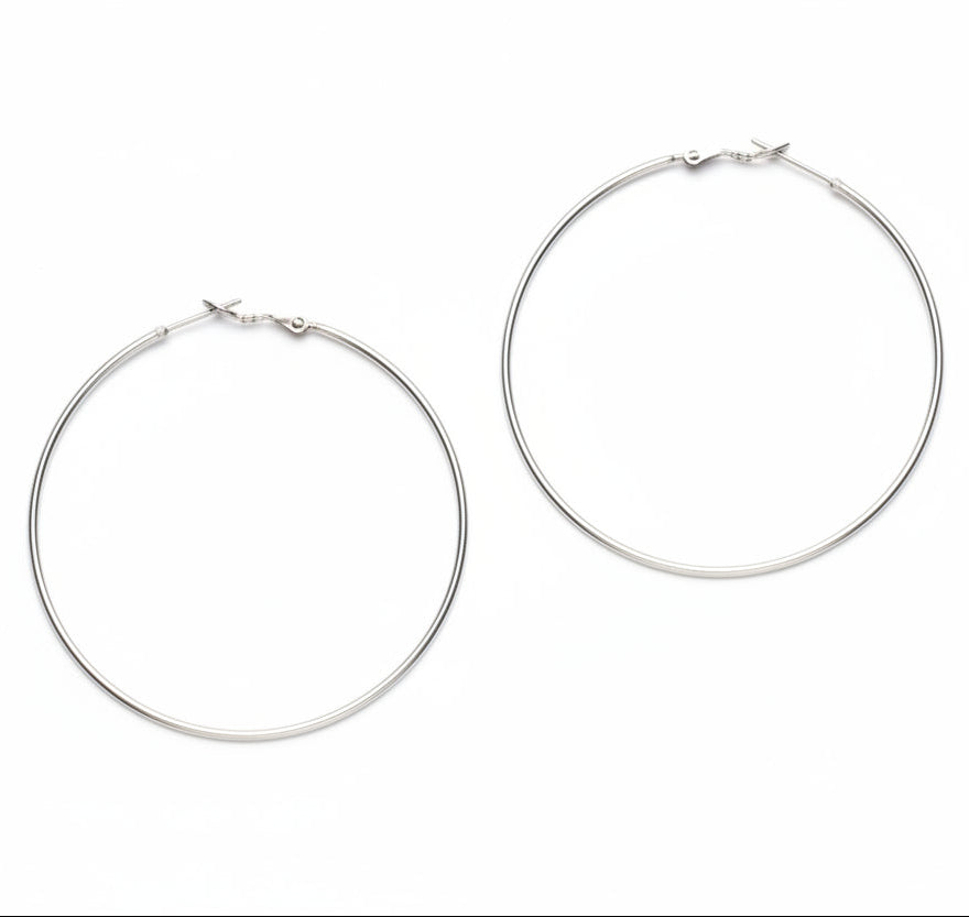Silver plate large hoop earrings statement everyday jewelry
Silver Plate Double Drop Heart Earrings