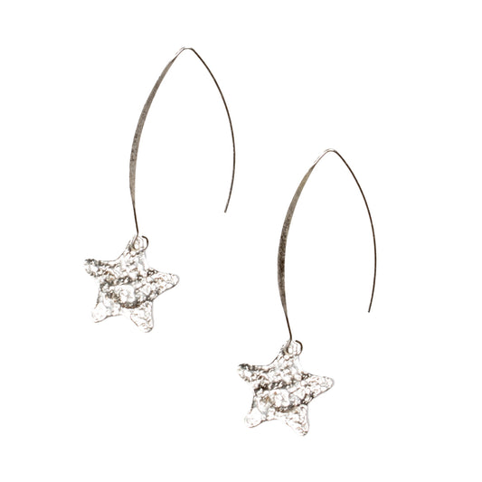 Made in bali silver plate hammered star drop earrings celestial artisan jewelry