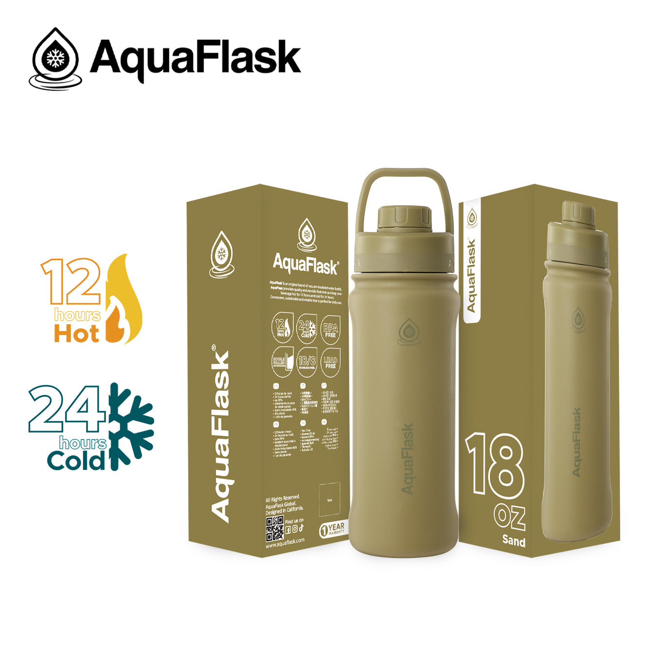 sand AquaFlask Original 530ml in flat lay product photography