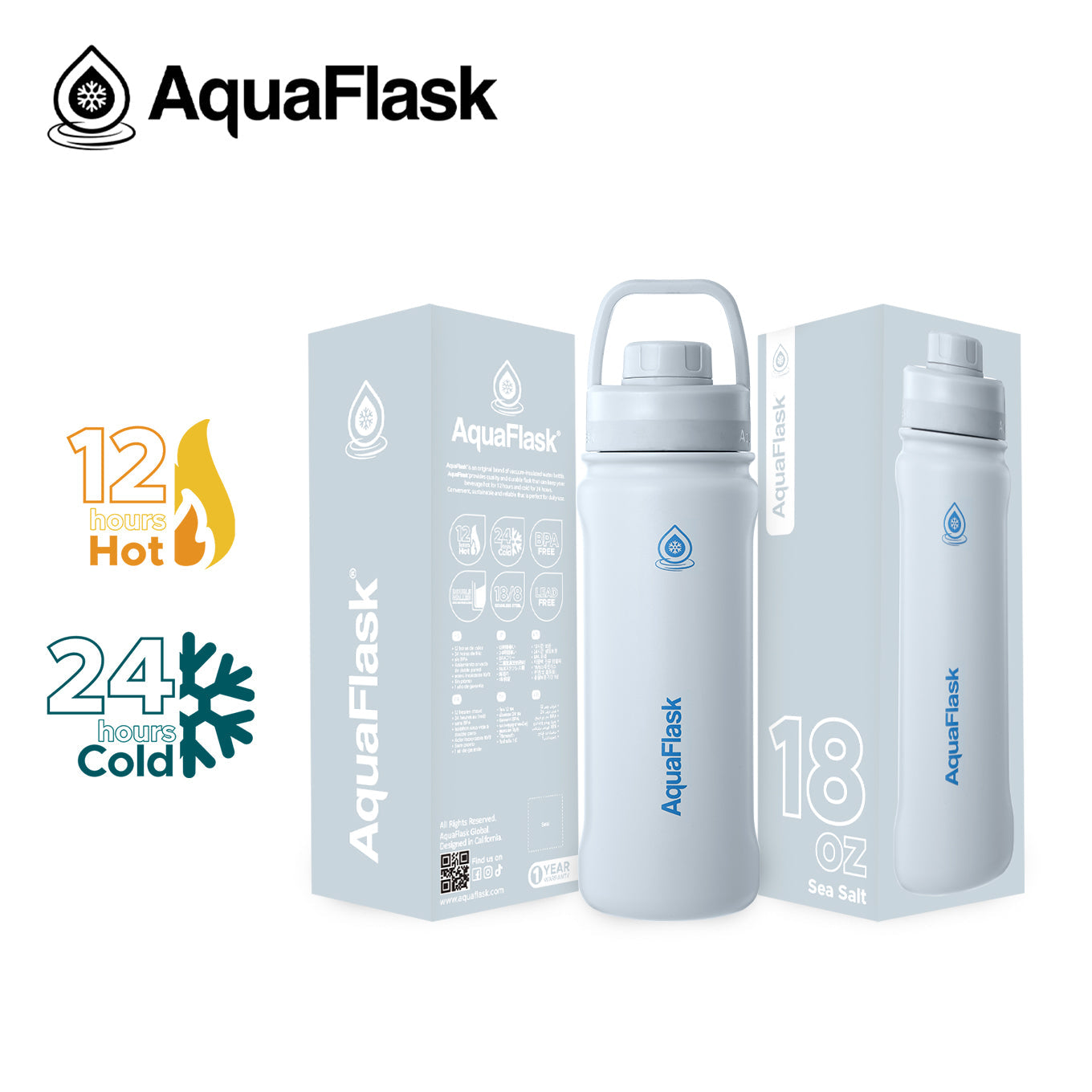powder blue AquaFlask Original 18oz showing premium insulated stainless steel quality