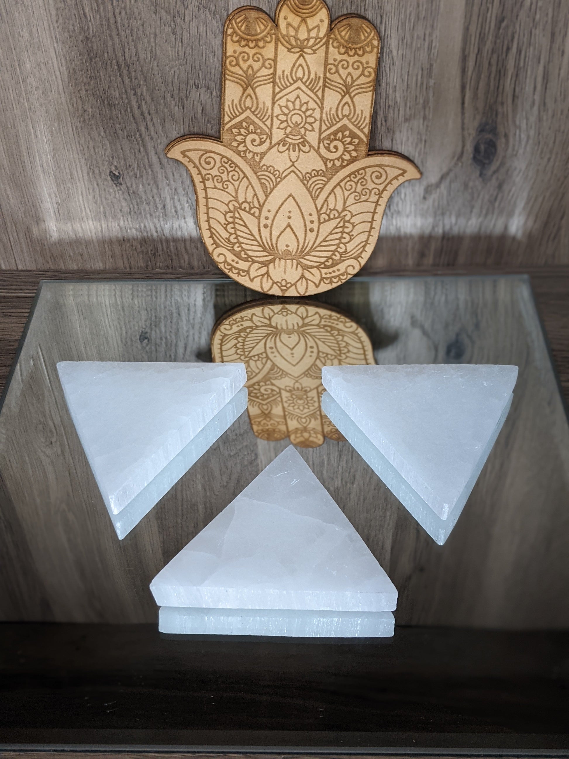 Triangle selenite charging plate for cleansing, amplifying and recharging crystals