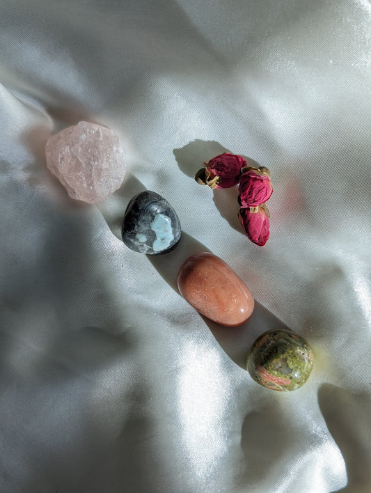 Nurturing self-love mini crystal kit for heart healing, compassion and inner worth