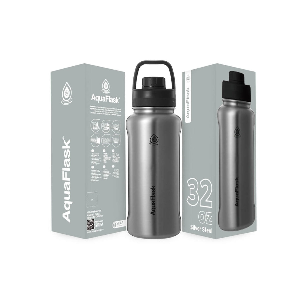 silver AquaFlask 935ml showing wide range of available colours