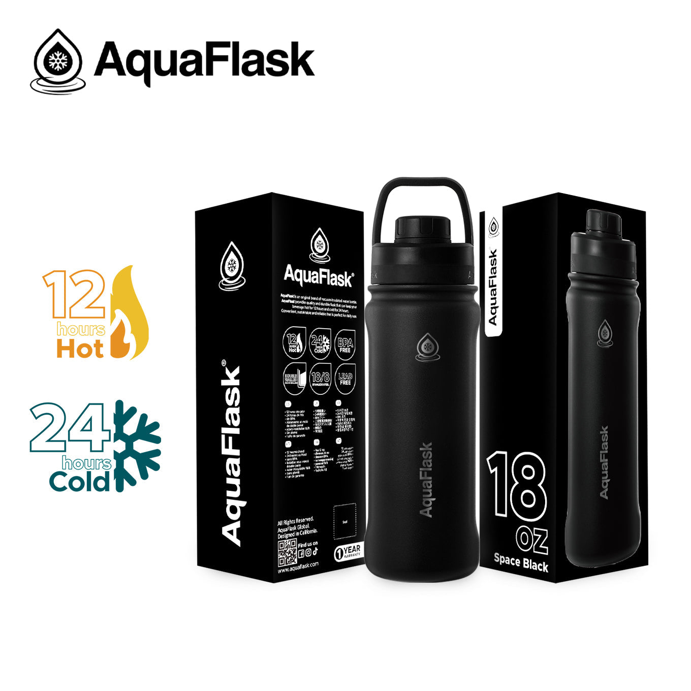 black Leak-proof AquaFlask Original 18oz in a wide range of colour options