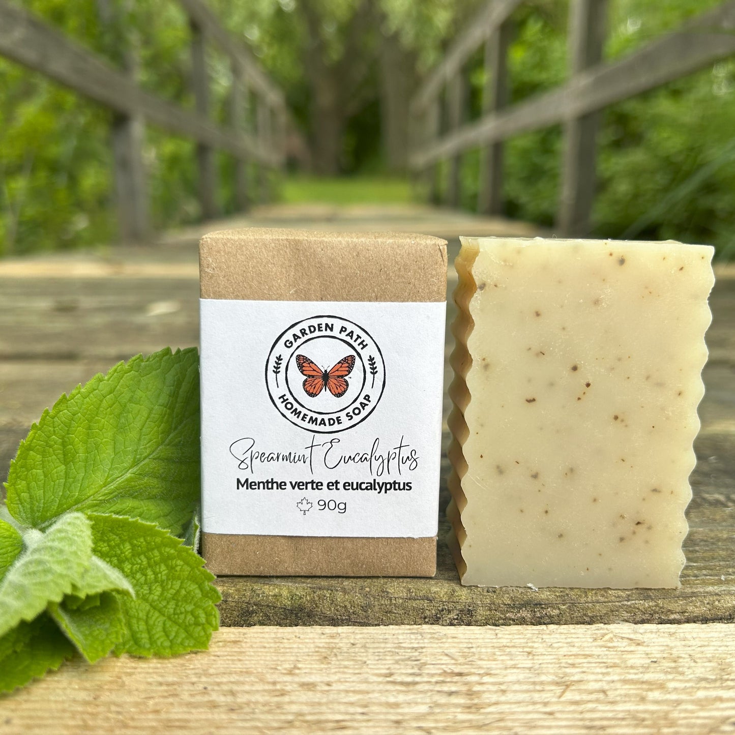 soap handmade in Canada — cold process aromatherapy soap with organic peppermint leaves, 90g