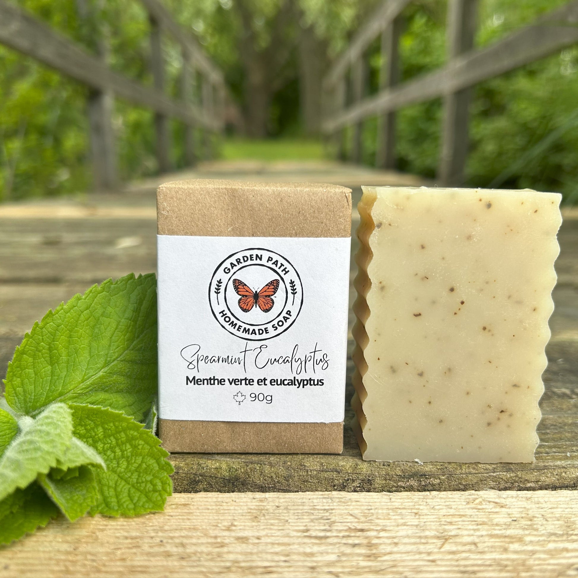 soap handmade in Canada — cold process aromatherapy soap with organic peppermint leaves, 90g