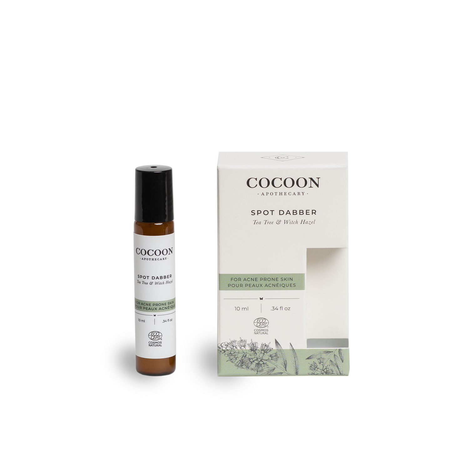 Cocoon Apothecary Spot Dabber for Acne Prone Skin bottle and packaging on a white background
