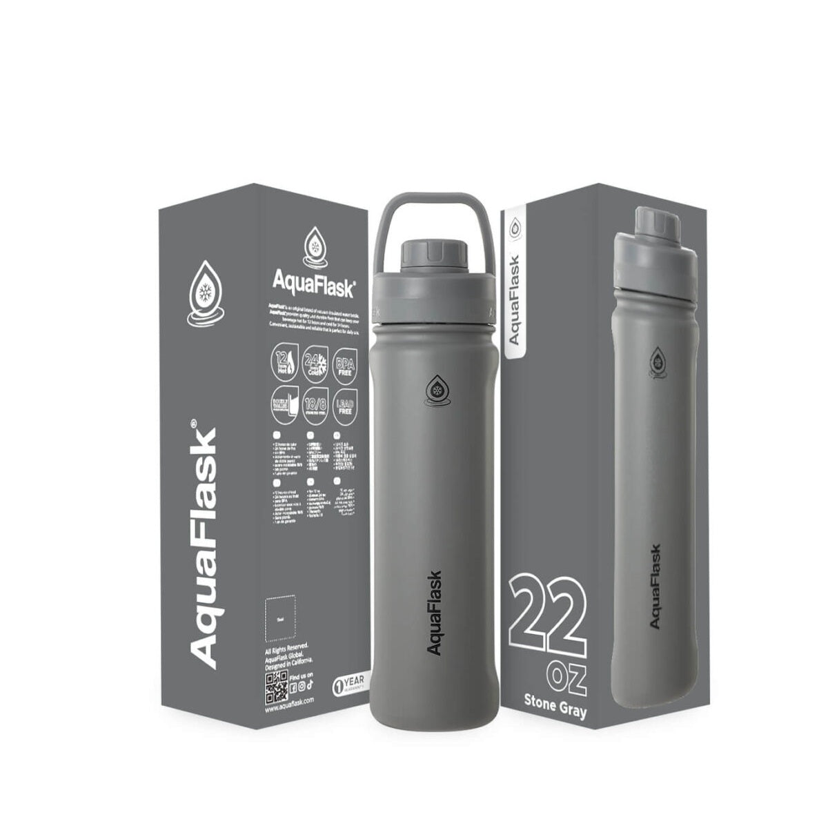 grey AquaFlask Sports 22oz showing wide range of available colours