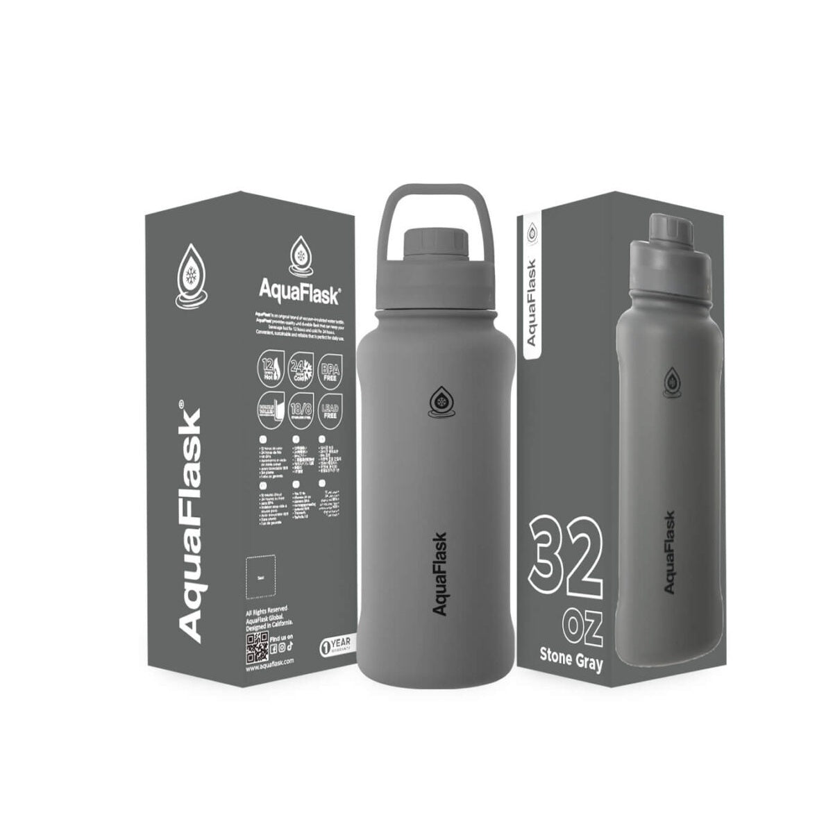 grey AquaFlask 935ml in premium product flat lay photography