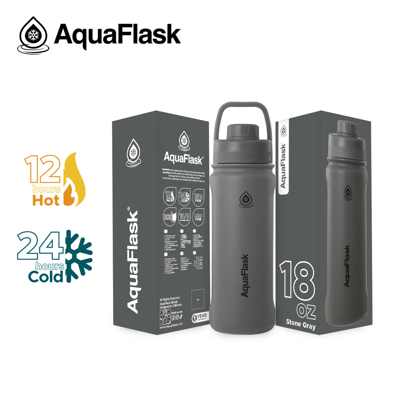 grey AquaFlask Original 18oz for reducing single-use plastic waste