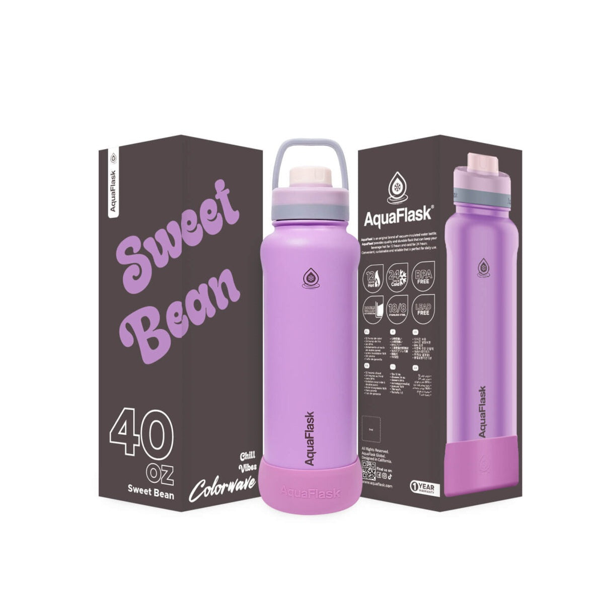 purple AquaFlask Colorwave 40oz showing wide mouth opening for easy filling