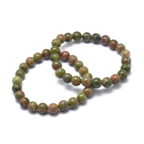 Unakite gemstone bead bracelets from Red Deer crystal shop — heart and growth stone bracelet
