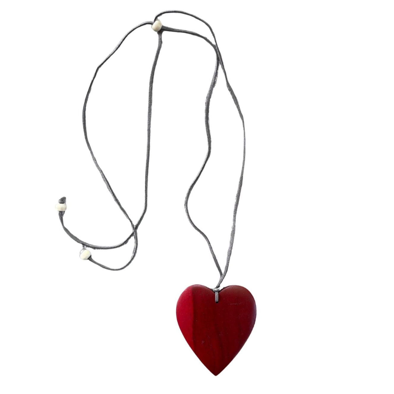 Simple wooden heart necklace in red — ethically sourced bohemian jewelry
