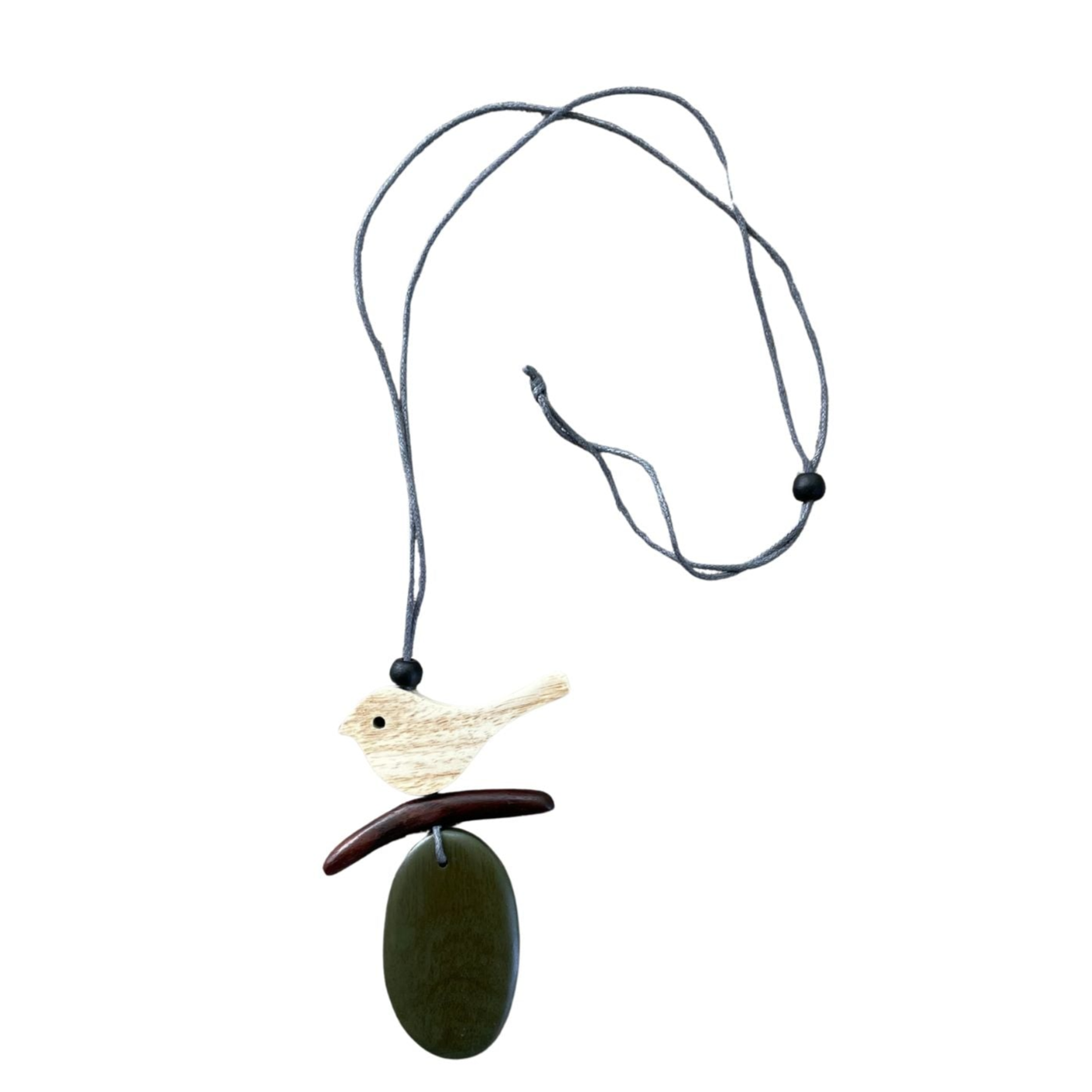 Handmade wooden bird branch necklace earthy boho jewelry