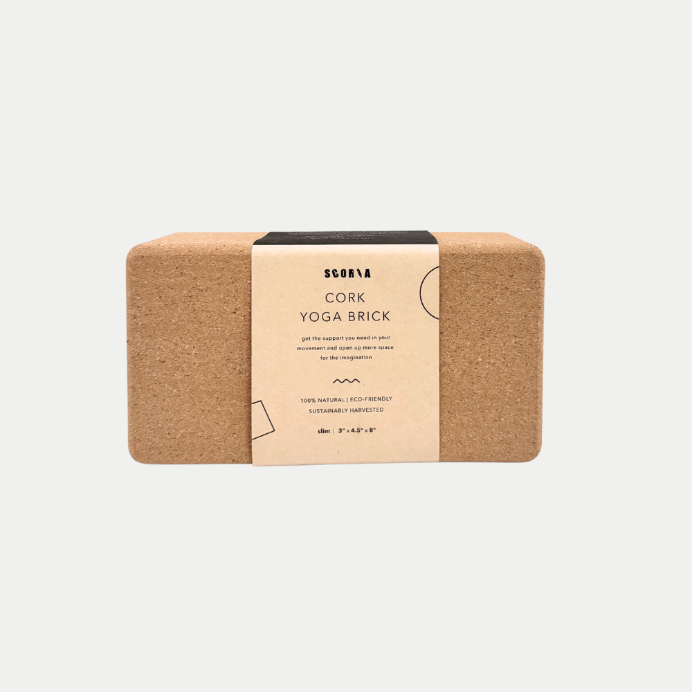 Slim Cork Yoga Block 3x4.5x8.5 inches - packaged view