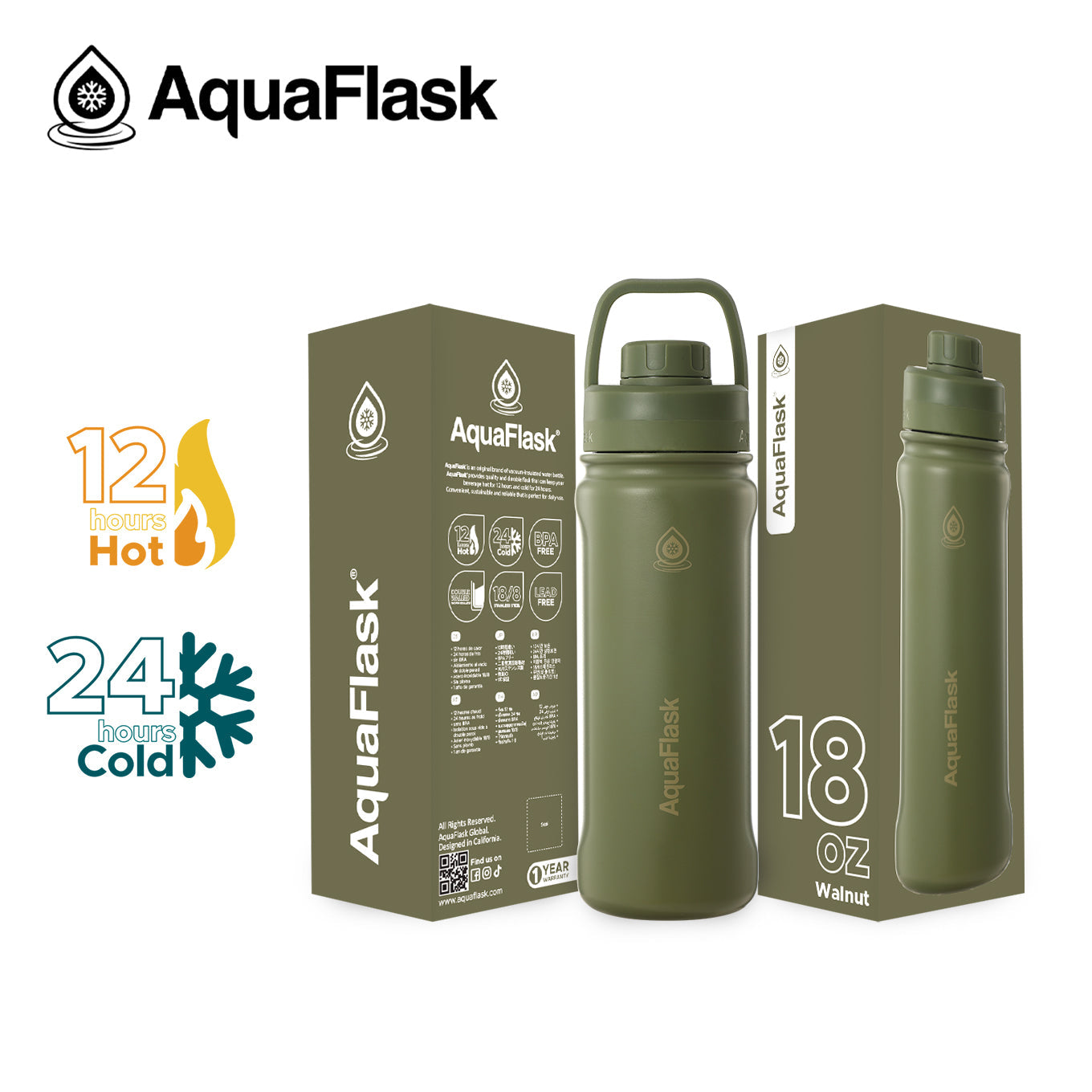 walnut AquaFlask Original 18oz in bold colour lifestyle photography