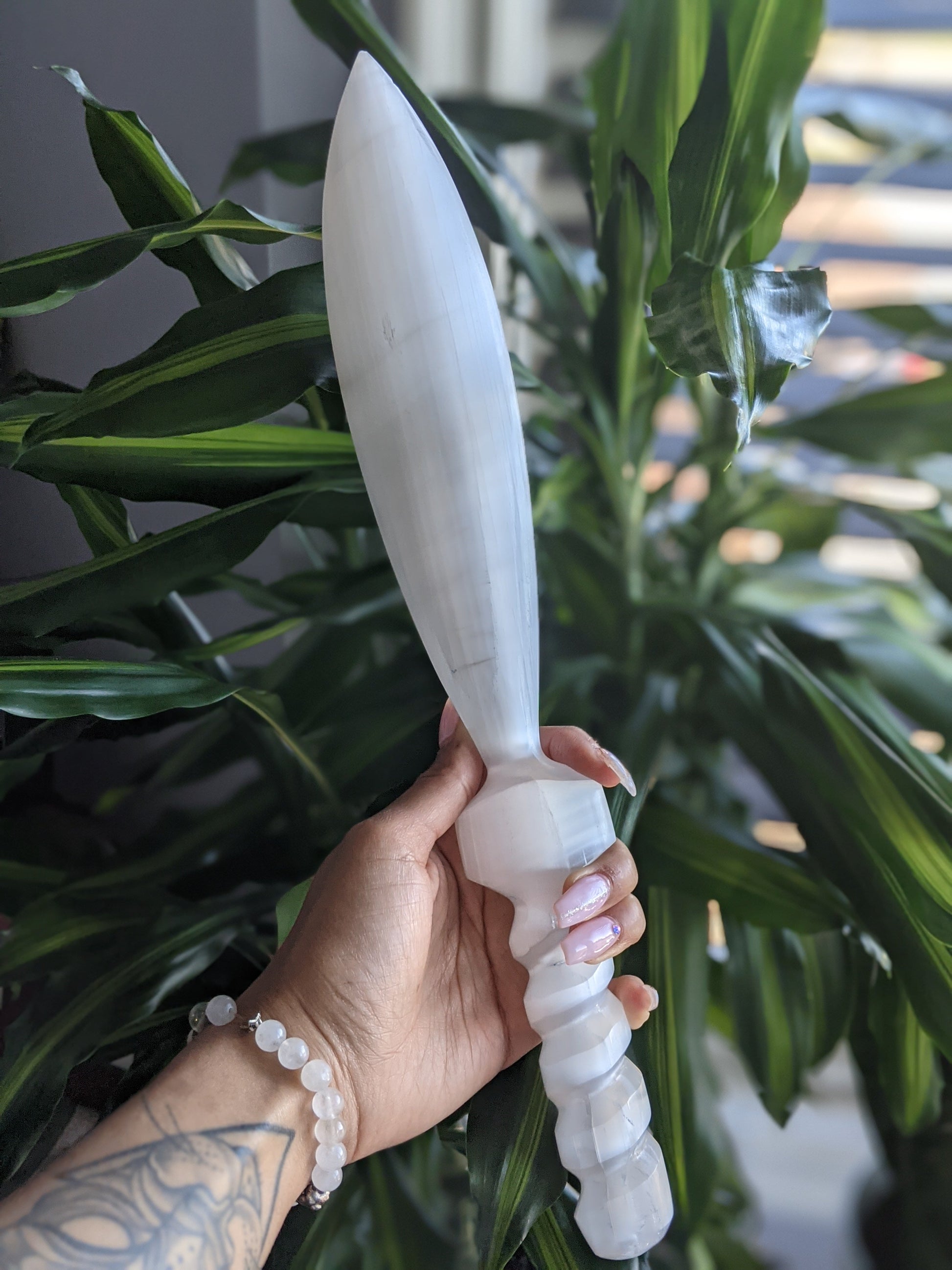 Powerfully cleansing extra large selenite knife for deep aura and space energy clearing