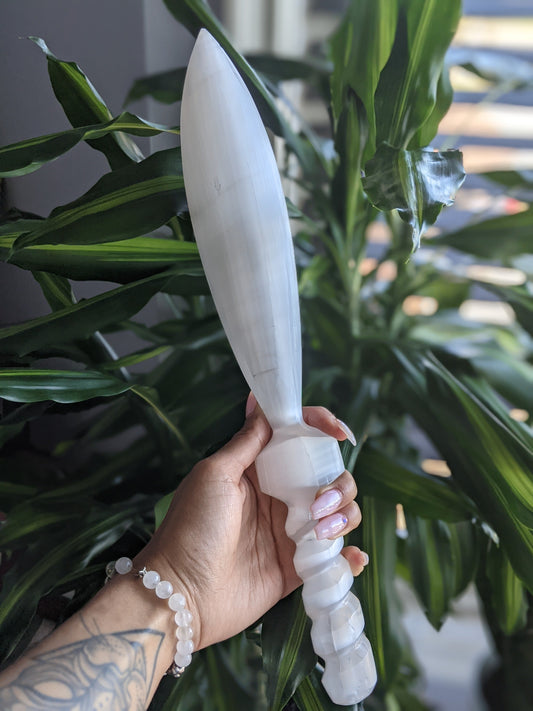 Powerfully cleansing extra large selenite knife for deep aura and space energy clearing