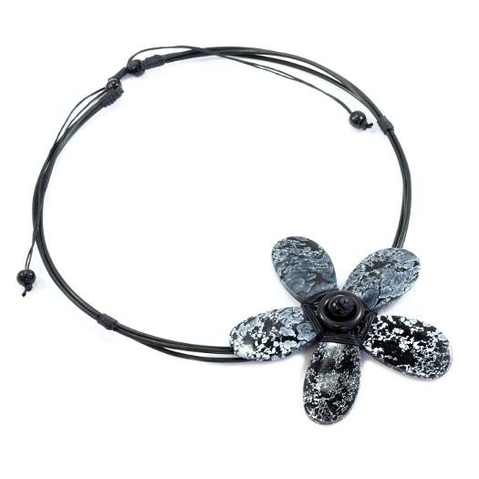Handmade large wooden flower necklace boho style black