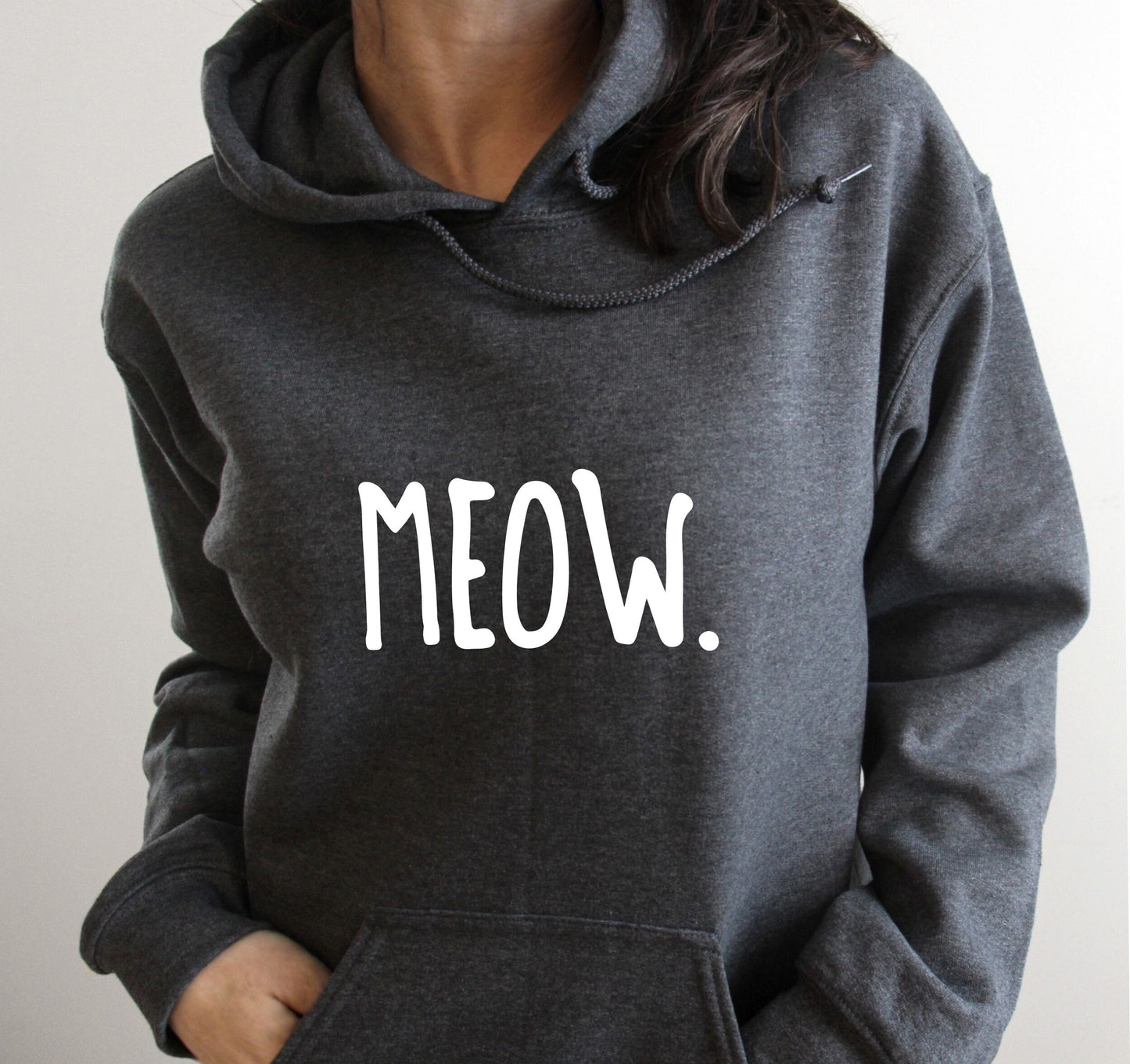 MEOW hoodie in soft warm fleece fabric for casual and cozy everyday wear in grey