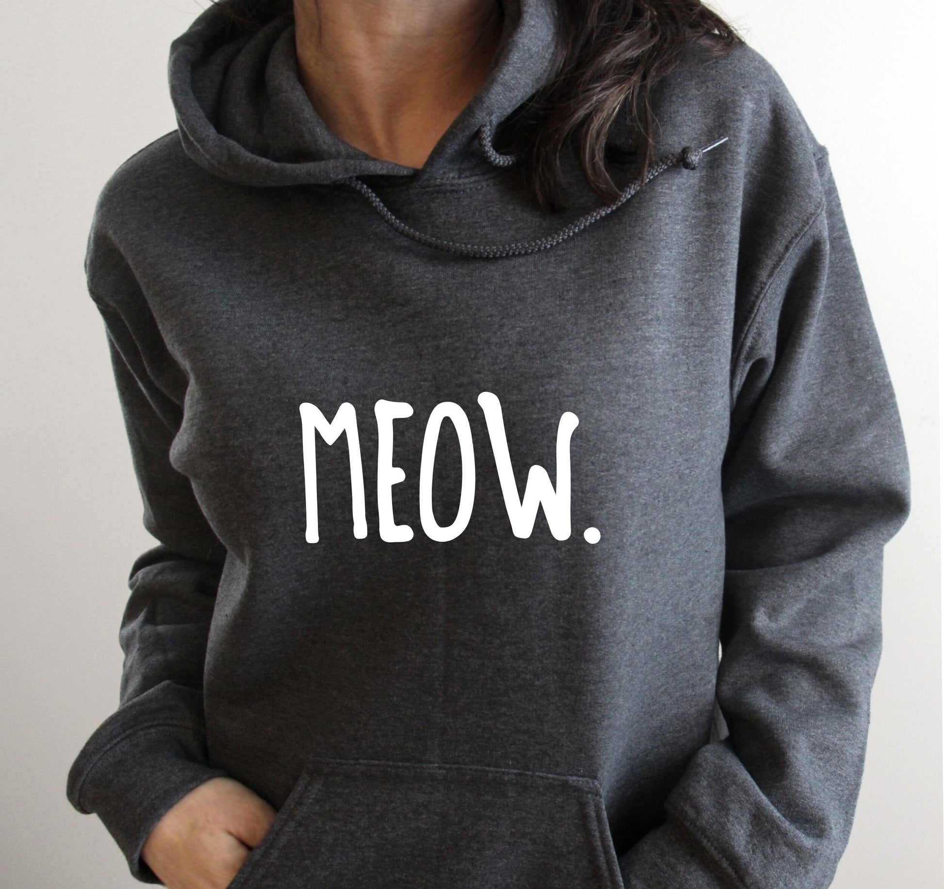 MEOW hoodie in soft warm fleece fabric for casual and cozy everyday wear in grey