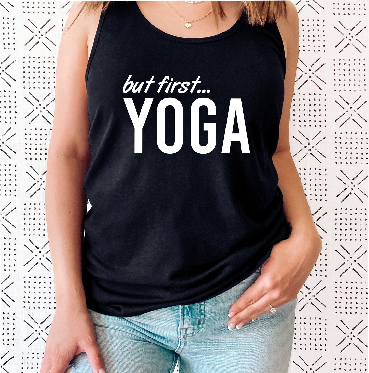 Yoga lover's racerback tank top for studio, gym and casual daily wear in black
