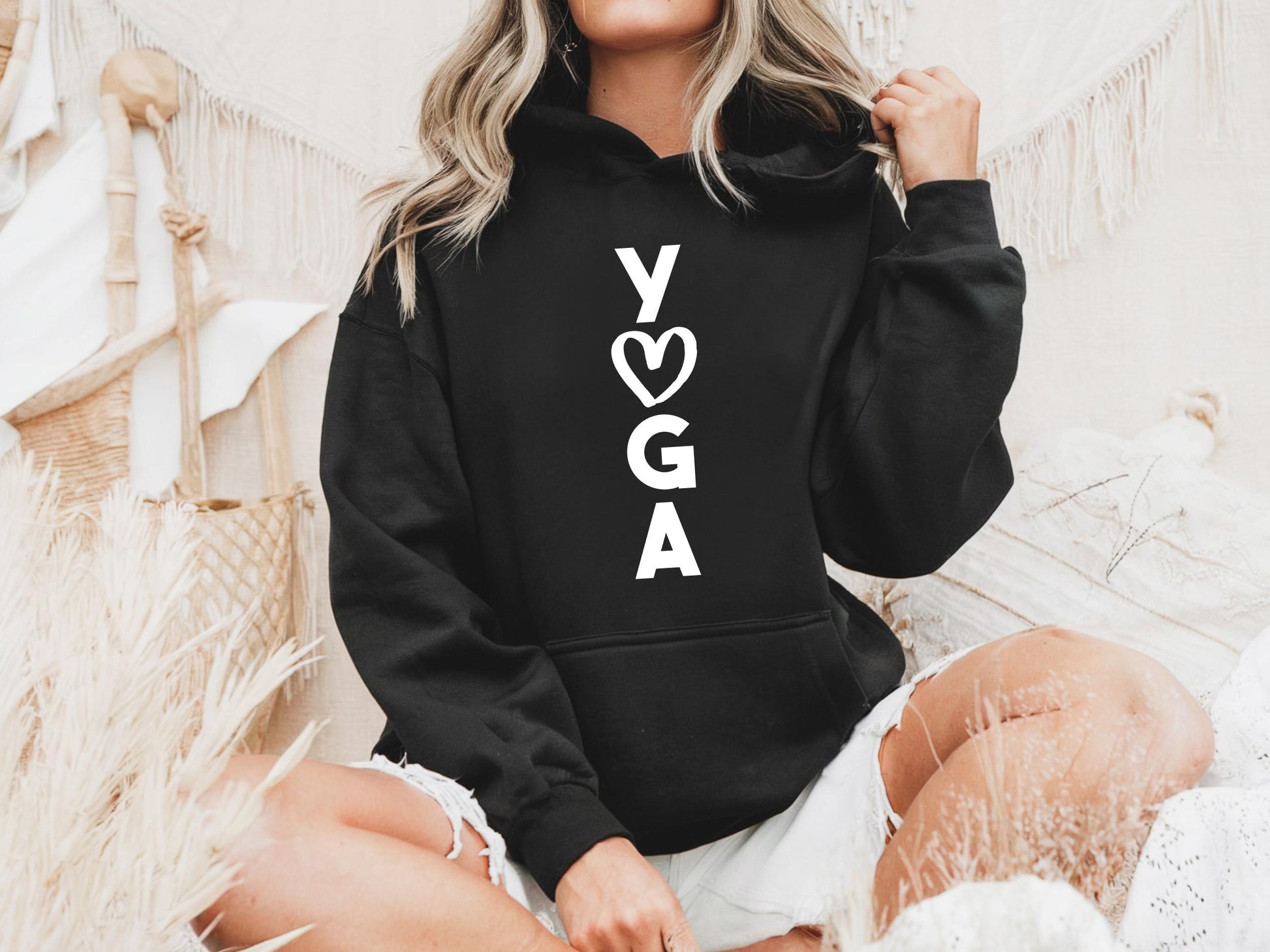 Devoted "Love Yoga" pullover hoodie for passionate and dedicated yoga lovers in black