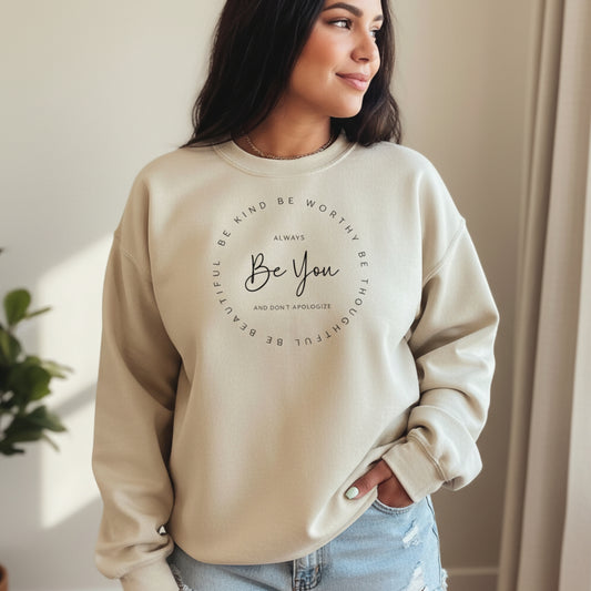 Women's empowerment crewneck sweatshirt with an affirmation stack — the ultimate reminder gift for the woman who needs to see every version of herself celebrated in one place