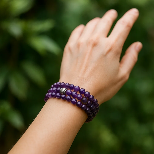 Amethyst crystal bracelet layered stack — purple gemstone bracelet for women, gift for her