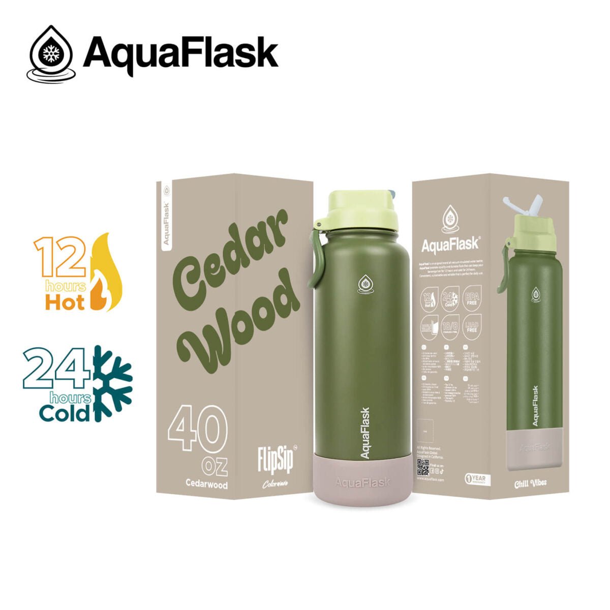 AquaFlask Colorwave 40oz Flip Sip Bottle – Insulated Stainless Steel Water Flask - Best Life Apparel