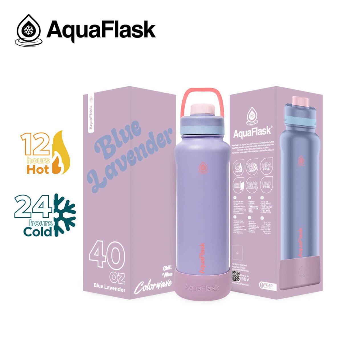 AquaFlask Colorwave 40oz Tumbler – Double Wall Stainless Steel, Keeps Drinks Hot & Cold, Leak-Proof - Best Life Apparel