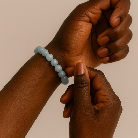 Calming and courage-inspiring aquamarine bracelet in soft ocean blue