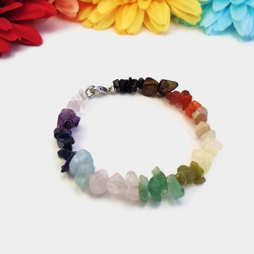 7 Chakra gemstone chip bracelet — handmade to order in Canada, Reiki infused for full body energetic balance and clarity