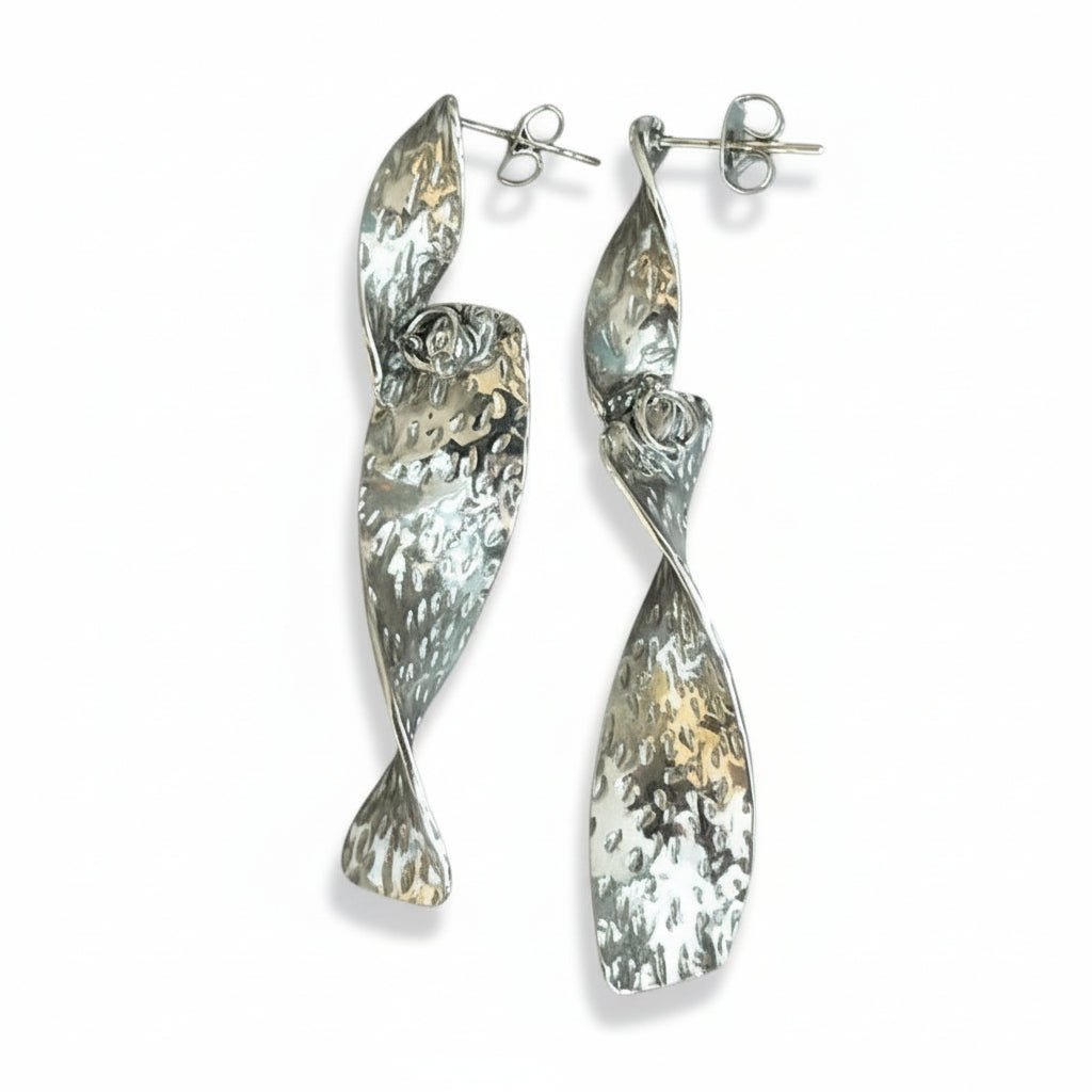 Beaten Metal Twist Earrings - Silver Stainless Steel - Best Life Apparel