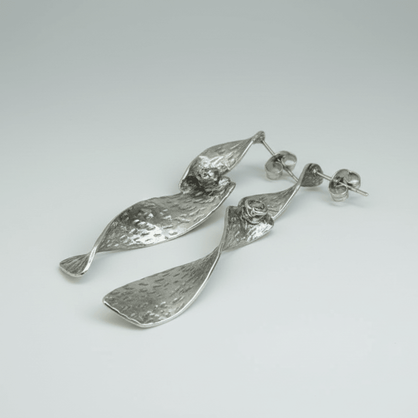 Beaten Metal Twist Earrings - Silver Stainless Steel - Best Life Apparel