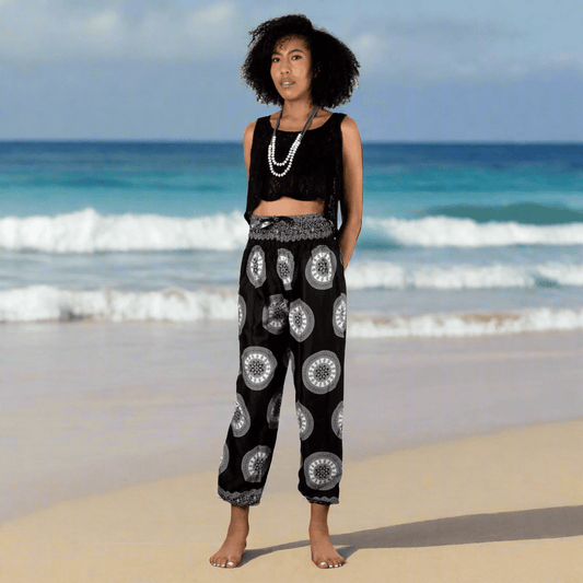 Black & White Circle Print Bali Pants - Best Life Apparel