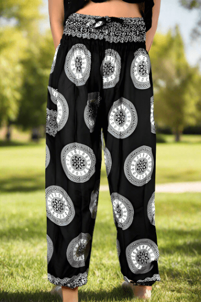 Black & White Circle Print Bali Pants - Best Life Apparel