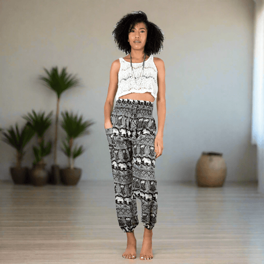 Black & White Elephant Bali Pants - Best Life Apparel