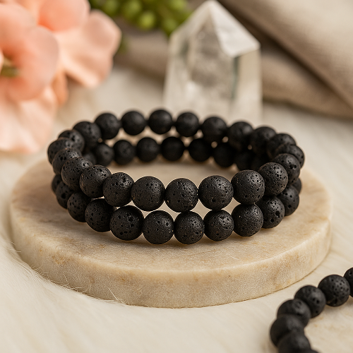 Black lava bead bracelet — stone of grounding, aromatherapy diffuser bracelet for women