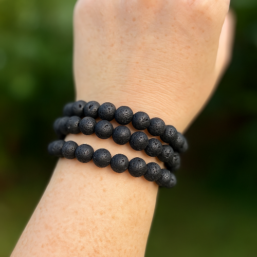Black lava bead bracelet for women — grounding volcanic stone bracelet for calm and stability